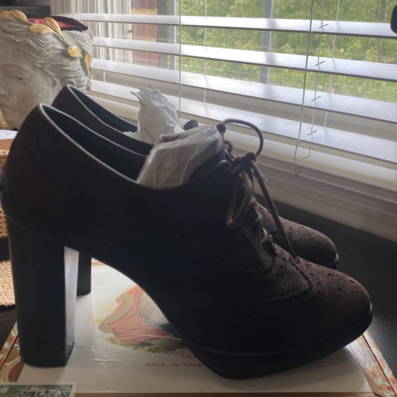 TODS high heel booties ankle boots lace up suede dark brown sz 37.5 us 7.5. - Picture 2 of 7
